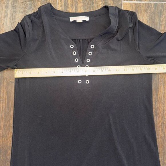 Michael Kors Black V-neck Long roll Sleeve Dress with Silver eyelet Details Sz M - Picture 9 of 12
